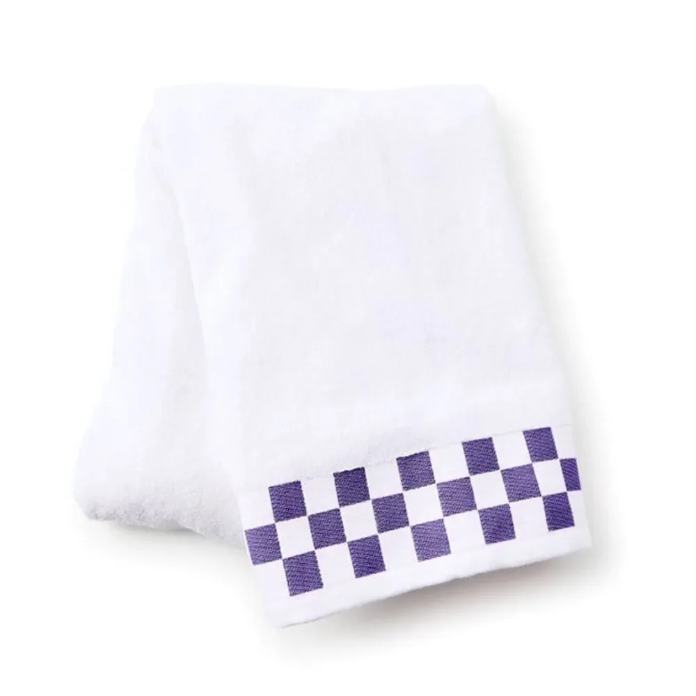 NEW Mackenzie-Childs Cotton Bath Towel with Violet Check Border